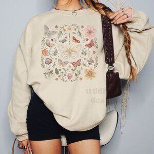 Cottagecore Butterflies Sweatshirt - Sand